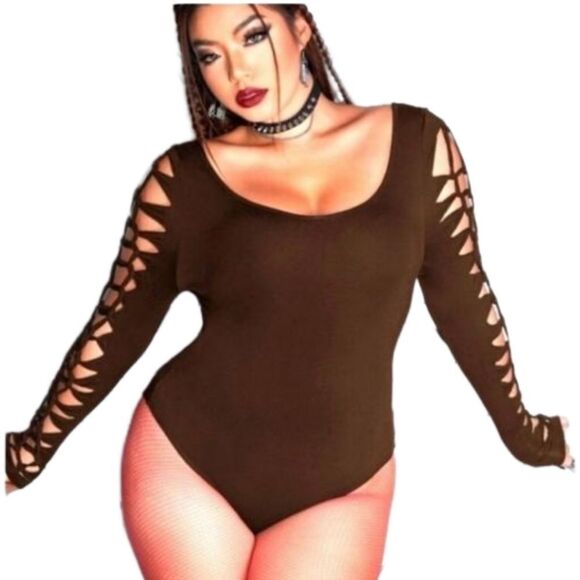NWT plus size punk cut out brown body suit sz.0x - Picture 1 of 6